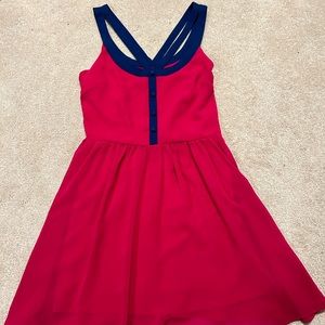 FOREVER 21 sheer fabric dress SMALL hot pink with dark blue trim